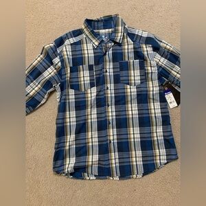 Men’s mk Machine Blue and Gold Plaid Button Down Shirt NWT size XXL